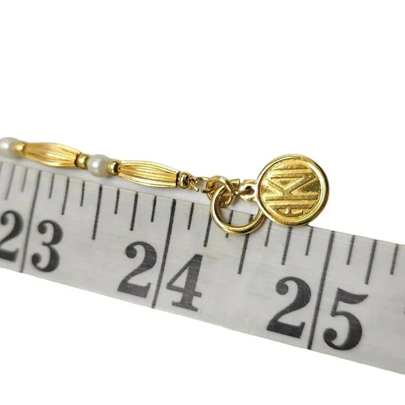 Anne Klein Faux Pearl Beaded Rice Beads Chain Necklace Gold Tone Vintage - Picture 4 of 4